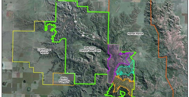 Map approximating the restricted area of Palo Duro Canyon State Park